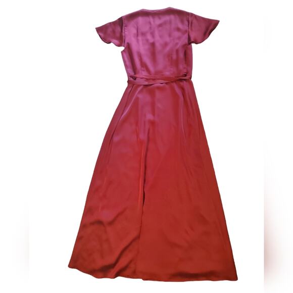Show Me Your Mumu Noel Wrap Maxi Luxe Satin Ruby Red Dress, Sz XXS with FLAWS - Picture 3 of 16